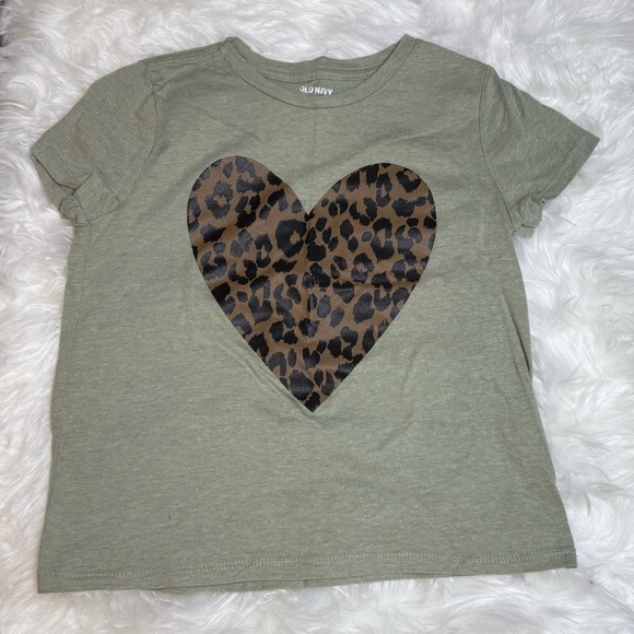 Old Navy Other - Old Navy Olive T-Shirt with Leopard Heart